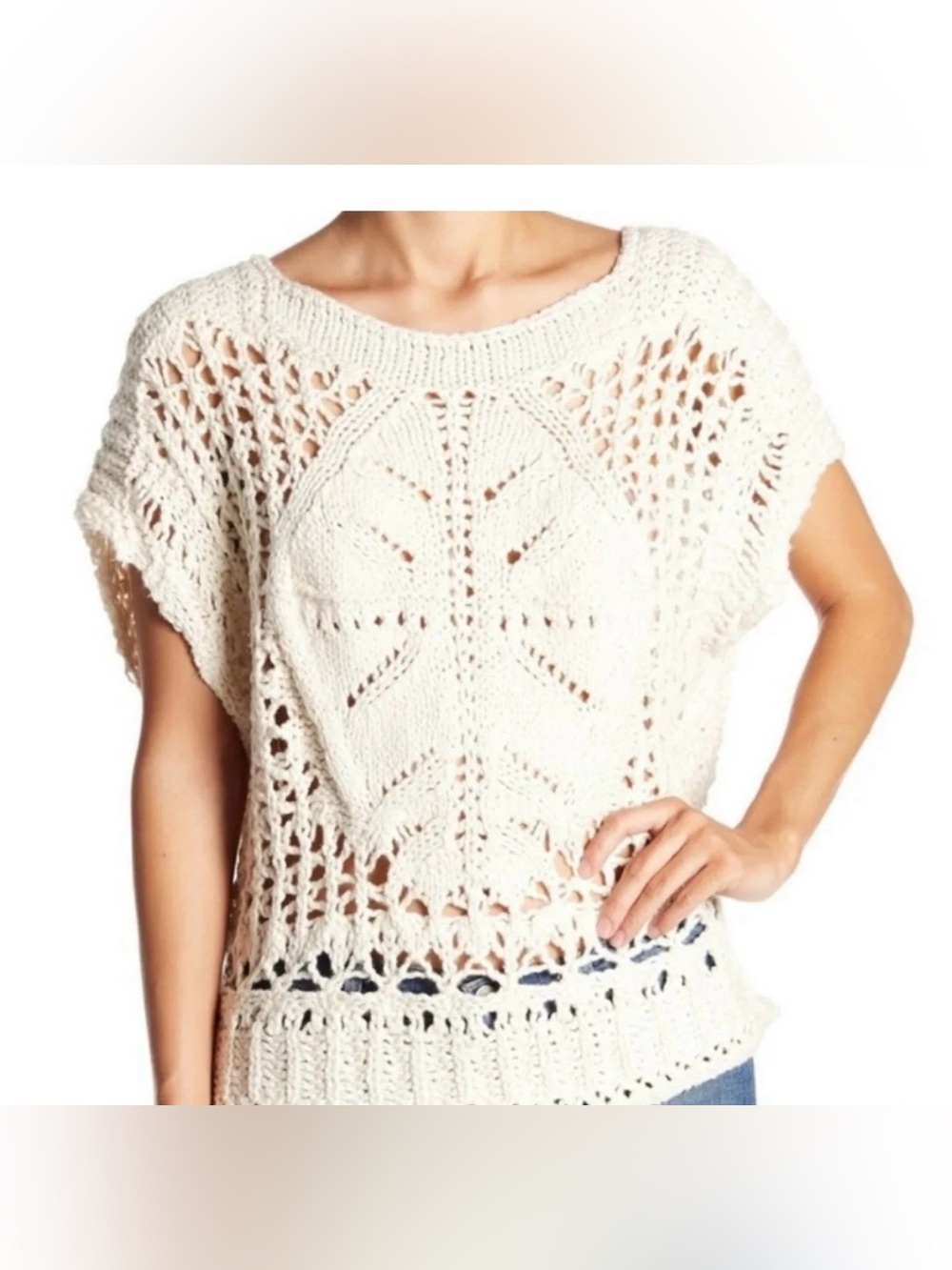 Free People “Diamond in the Rough” Sweater Vest Size X Small Cream
